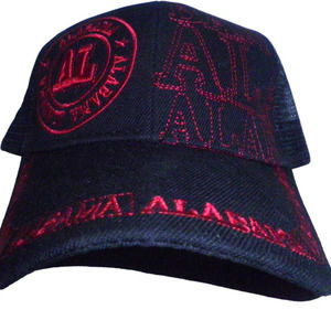 Alabama Trucker Hat, Black, Mesh Back, Embroidered Red Front, Snapback